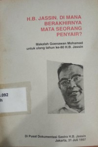 H.B.Jassin Di Mana Berakhirnya Mata Seorang Penyair