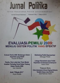 Jurnal Politika, Jurnal Pencerahan Politik untuk Demokrasi Volume 6 Nomor 1 Tahun 2010